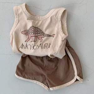 Ensemble d'été INS pour bébé avec imprimé dinosaure, débardeur sans manches et short pour nourrisson - Product Image 4