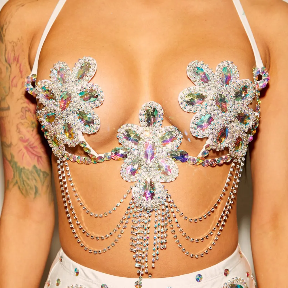 Rhinestone Khiêu Vũ Mặc Thời Trang Chuỗi Cơ Thể Sexy Pha Lê Áo Ngực Trang Sức Phụ Kiện Phòng Khiêu Vũ Hiệu Suất Mặc