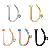 Gaby Micro-incrustation de zircon Acier inoxydable Anneau de nez en forme de D non-percé à clipser Faux anneau de nez Boucles d'oreilles créoles