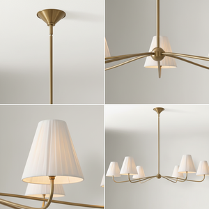 Luz de Isla de cocina, decoración de comedor de granja de transición, latón lineal, 2 sombras de lino claro, candelabro CE UL ETL Simone - Product Image 3