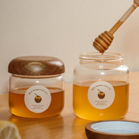 Pot en verre rond pour le stockage du miel et de la confiture, récipient hermétique de qualité alimentaire, compatible micro-ondes, design luxueux
