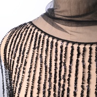 Bordure en dentelle à base de maille avec franges longues à paillettes et perles, OEM ODM, taille et couleur personnalisées, accessoire de décoration de vêtements en gros