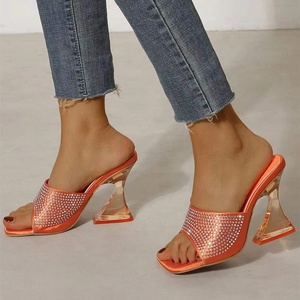 Women Diamonds Crystal High Heel <b>Shoes</b> <b>Soft</b> Slip-on Square Toe Fashion Sandals Lady's Sexy Outdoor Heels - Product Image 3