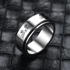 Cincin Gaya Hip-Hop Amerika Eropa, Baja Titanium, Anti-Stres, Anti-Kecemasan, Cincin Kucing Berputar Populer - Product Image 1