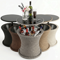 Table de bar extérieure en rotin PE personnalisée avec seau à glace intégré, hauteur réglable, pour mobilier de patio