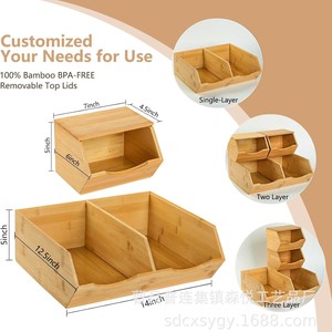 Cesta apilable de madera maciza para almacenar verduras con compartimentos para la cocina del hogar, ecológica, de forma rectangular - Product Image 2