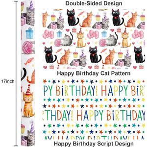 Reversible Cat <b>Wrapping</b> <b>Paper</b> 17 In X 16.5 Ft Double Side Watercolor Kitten Birthday Gift Wrap For Craft Recyclable - Product Image 3