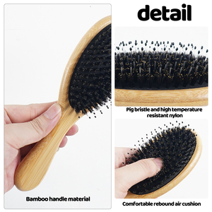 Peine de bambú natural con cojín de aire para alisar y definir rizos, cepillo de madera con cerdas para el cabello y la barba. - Product Image 3