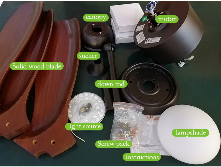 Electric ceiling fan with  ceiling fan 48 solid wood blades led wooden blade