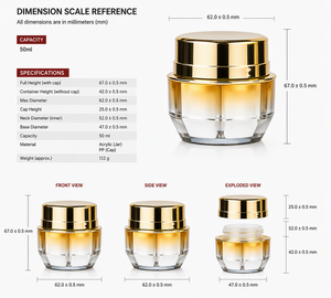 Octagonal Acrylic Cream <b>Jar</b> 30g 50g Gold <b>Lid</b> Faceted Thick Wall Double Layer Luxury Night Cream Skincare Packaging Factory - Product Image 4