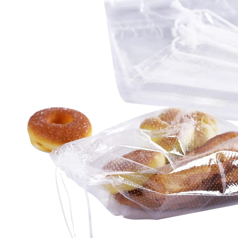 Yeniden kullanılabilir kalın şeffaf mikro delikli wicket çanta Pp Cpp Opp plastik ekmek torbası sebze için