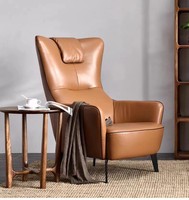 Fauteuil simple nordique moderne à dossier haut en cuir PU avec structure en bois pour salon, balcon, détente, canapé individuel confortable