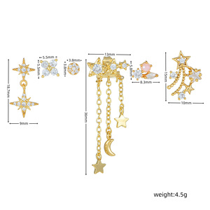 الجملة S925 الفضة إبرة المتخصصة بسيطة القمر ستار على شكل سلسلة طقم من الحلقان الزركون ترصيع الكورية 6 قطعة الفتيات 18k القرط - Product Image 6