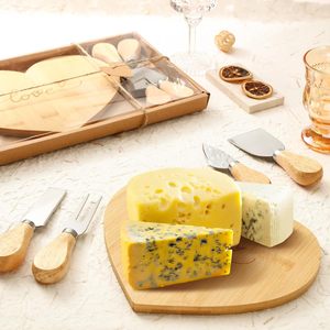 Bamboo Heart Shaped <b>Cheese</b> Board With <b>Knives</b> <b>Set</b> For Serving And Gift - Product Image 2