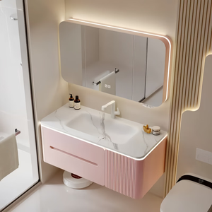 Simple bathroom cabinet combination hand washbasin cabinet skin-feel integrated basin washbasin - Product Image 4