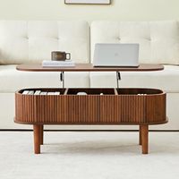 Table basse marron avec compartiments cachés Table centrale en bois Design ovale moderne Idéal pour les salons et les bureaux Salon
