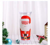 Série de Noël : Tasse isotherme double paroi PS avec couvercle et paille, motif Père Noël créatif, vente en gros