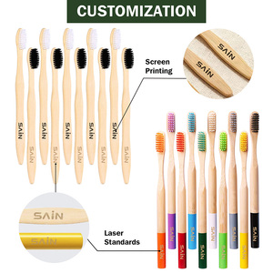 Günstige Einweg-Holzzahnbürste Komfortabler Bambusgriff Nylonborsten Individuelles Logo Verpackung - Product Image 3