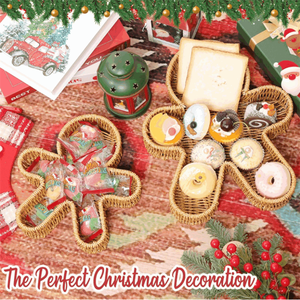 Vassoio Natalizio in Vimini con Omini di Pan di Zenzero, Decorativo in Rattan Intrecciato per Servire Snack - Product Image 4