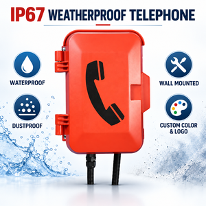Téléphone industriel extérieur robuste IP67 avec boîtier composite, clavier complet, SIP, analogique, fibre optique, PoE, DC, résistant aux intempéries pour tunnels - Product Image 1