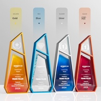 Trophée de sculpture en métal cristallin coloré personnalisé, logo/texte imprimé en couleur UV, plaque en verre optique pour la reconnaissance d'entreprise