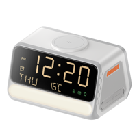 Multifunctioneel draadloos oplaadstation met digitale wekker, LED-nachtlampje, 6-in-1 oplaaddock voor iPhone, Apple Watch en AirPods
