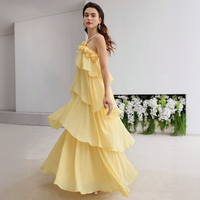 Robe légère en mousseline de soie pour femme, style licou, jupe asymétrique à volants, personnalisable OEM, pour voyage et décontracté, vente en gros