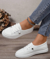 Baskets basses pour femmes - Chaussures décontractées à plateforme plate avec lacets élastiques