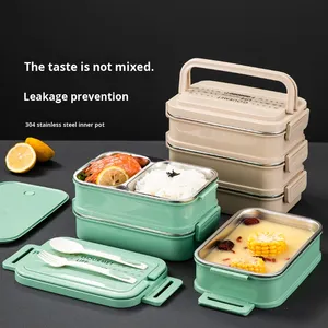 304 Thép Không Gỉ Cách Điện Xách Tay Hộp Ăn Trưa Đa-Hai Lớp Compartmentalized Bento Cho Sinh Viên Công Nhân Người Lớn Vuông - Product Image 2