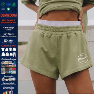 अनुकूलित कढ़ाई पैच जिम शॉर्ट्स 5 इंच महिलाओं के लिए सादे कपास फ्रेंच टेरी एथलेटिक स्वेट शॉर्ट्स - Product Image 1