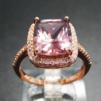 Bague en argent de style mode avec Morganite rose taille émeraude pour filles - Vente en gros