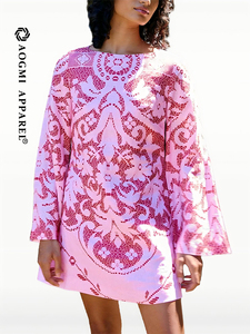 <span class=keywords><strong>Couture</strong></span> thời trang nữ mini in kỹ thuật số lụa Flare tay áo thân thiện với môi ăn mặc giản dị - Product Image 1