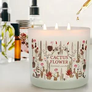 Bougie artificielle costume de <span class=keywords><strong>CACTUS</strong></span> <span class=keywords><strong>fleur</strong></span> de soja 100% biologique, 14.6oz, 3 brin, étiquette privée, odeur, longue durée 125H, cadeaux pour la maison, offre spéciale - Product Image 1