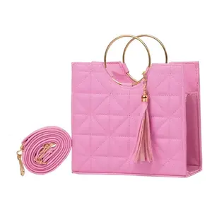 Sac bandoulière rose Fana Gabina en PU avec motif losanges et fermeture éclair, sac à l'épaule pour femme, idéal pour l'été - Product Image 1