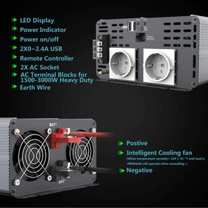 Convertitore <span class=keywords><strong>Inverter</strong></span> HOULI 12V 220V mit 2 EU Steckdose e <span class=keywords><strong>USB</strong></span> 3000W <span class=keywords><strong>Inverter</strong></span> a onda sinusoidale pura - Product Image 3