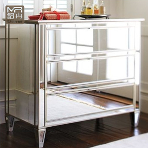 Mirrored Furniture Supplier <strong>3</strong> Wide <strong>Drawers</strong> Bed Side Table Mirror Dressing <strong>Chest</strong> Wholesales - Product Image 2
