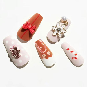100% hecho a mano 10 Uds prensa de Navidad en <span class=keywords><strong>uñas</strong></span> cuadradas <span class=keywords><strong>cortas</strong></span> con diseños de dulces Navidad rojo brillo <span class=keywords><strong>uñas</strong></span> cubierta completa palo en las <span class=keywords><strong>uñas</strong></span> - Product Image 4