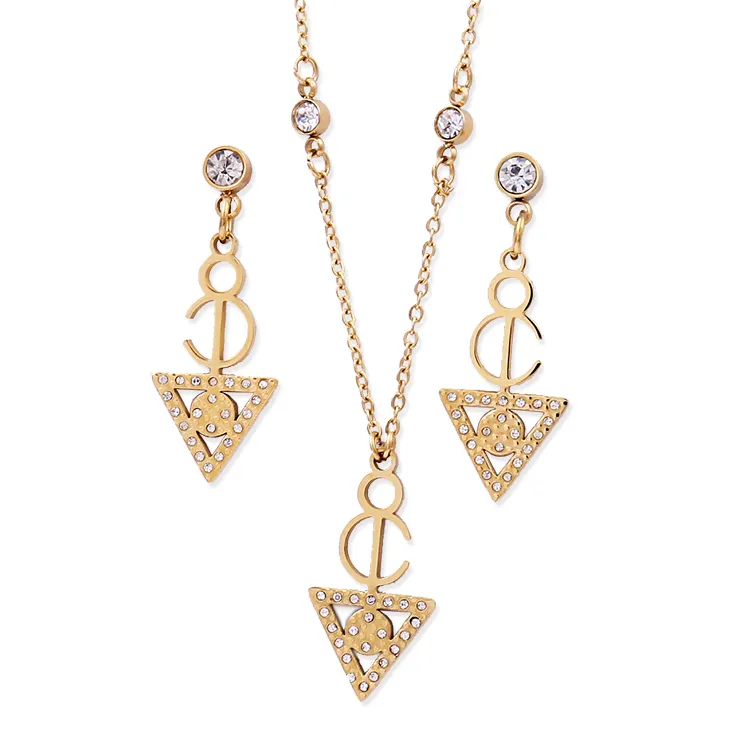 Bijoux Vente en Gros Or Bijoux Triangle Symbole Bénédiction Ornements Acier Inoxydable Pendentif Boucles D'oreilles Bijoux Pour Femmes Cadeau