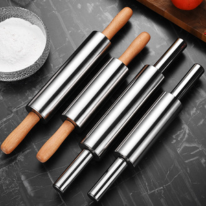 Chất Lượng Cao New Phong Cách Công Cụ Nướng Thép Không Gỉ Cán <span class=keywords><strong>Pin</strong></span> Stick Pastry Bánh Pizza Bột Con Lăn Với Tay Cầm Bằng Gỗ Cho Nướng - Product Image 1
