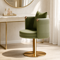 Chaise de salle à manger en velours pivotante à 360°, réglable en hauteur, dossier cannelé, base en laiton brossé, moderne, sur mesure