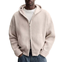 Cardigan en maille à capuche zippé pour homme, design simple, couleur unie, épaules tombantes, manches longues, collection 2026