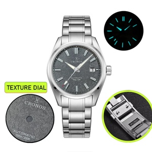 Reloj Cronos para Hombre, 39 mm, Movimiento Automático PT5000, Esfera Blanca, Patrón de Abedul, Eslabones Sólidos, Zafiro, 10 ATM, L6037M - Product Image 3