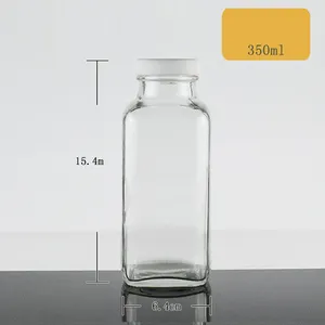 ガラス瓶サプライヤー空の正方形250ml 350ml 500mlキッチン収納瓶ミルク/ジュース/紅茶/ドリンクガラス瓶蓋付き