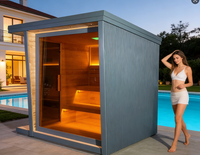 Kabin Sauna Luar Ruangan Kayu Solid Besar Desain Persegi Hitam, Atap Miring Tahan Cuaca, Koridor Luar 500mm, Pemanasan Cepat