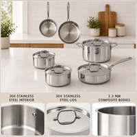 Ensemble de casseroles professionnel en acier inoxydable 304, 10 pièces, ensemble complet d'ustensiles de cuisine, casseroles et poêles en acier inoxydable