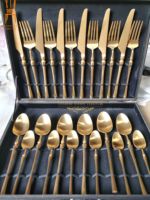 Ensemble de couverts de luxe en acier inoxydable - Vaisselle dorée de style occidental pour mariages et fêtes