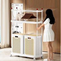 Panier à linge multifonctionnel et écologique de style vintage, léger, avec roulettes et support pour rangement domestique, salle de bain, armoire, linge sale