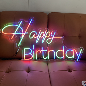 Enseigne néon personnalisée Joyeux Anniversaire, enseigne néon LED multicolore, télécommande, alimentation par prise, décoration pour fête et événement - Product Image 1