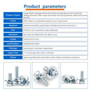 <span class=keywords><strong>Vis</strong></span> combinée à tête hexagonale cruciforme de grade 8.8 avec grande rondelle plate et rondelle à ressort (M5, M6) - Product Image 3