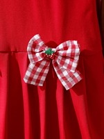 Robe plissée sans manches pour fille, col en dentelle rouge fraise, 4-8 ans